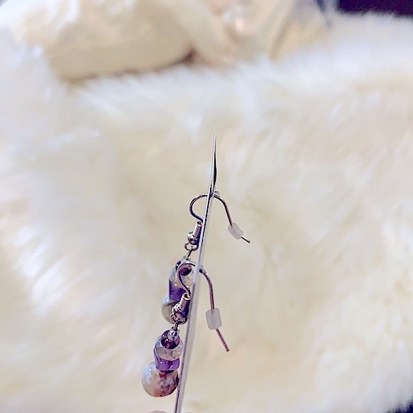 New Handmade Beaded Earrings Amethyst Natural Healing Gemstones, Hypoallergenic - Picture 9 of 16